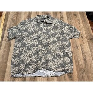 Natural Issue Button Up Shirt Mens XXL Gray Adult Palm Leaf Print Rayon Casual